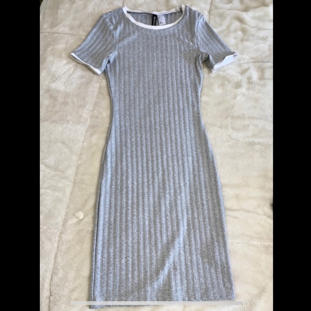 Grey Bodycon Ribbed Dress